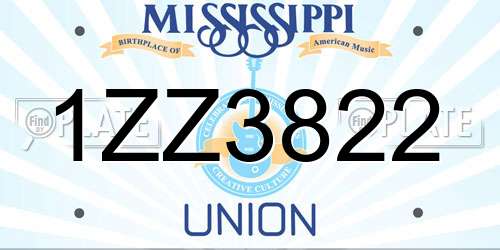 1ZZ3822 Mississippi License Plate