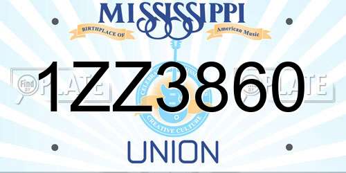 1ZZ3860 Mississippi License Plate