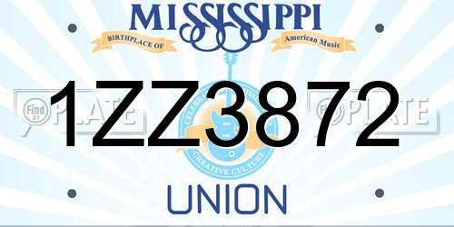 1ZZ3872 Mississippi License Plate
