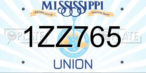 1ZZ765 Mississippi License Plate