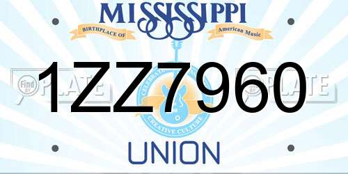 1ZZ7960 Mississippi License Plate