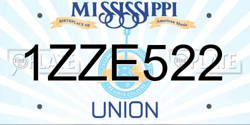1ZZE522 Mississippi License Plate