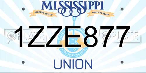 1ZZE877 Mississippi License Plate