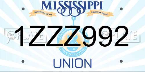 1ZZZ992 Mississippi License Plate