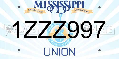 1ZZZ997 Mississippi License Plate