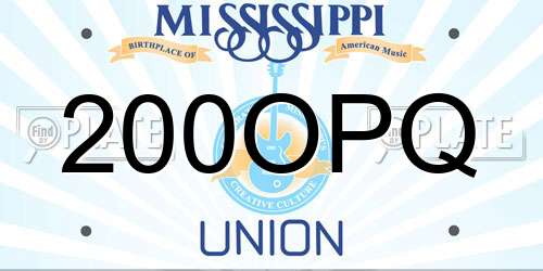 200OPQ Mississippi License Plate