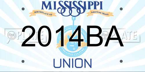 2014BA Mississippi License Plate