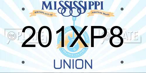 201XP8 Mississippi License Plate