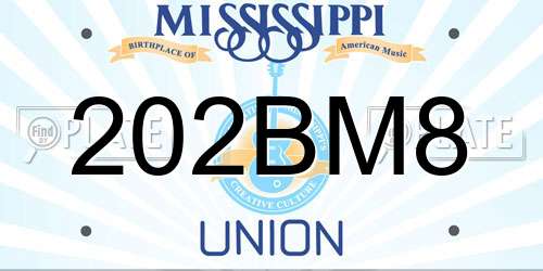 202BM8 Mississippi License Plate