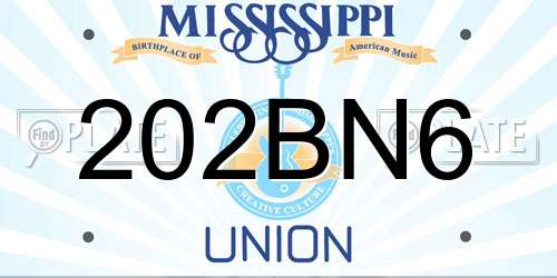 202BN6 Mississippi License Plate