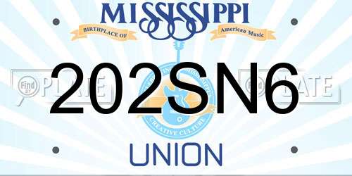 202SN6 Mississippi License Plate