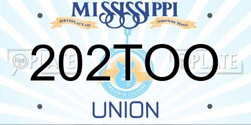 202TOO Mississippi License Plate