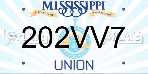 202VV7 Mississippi License Plate