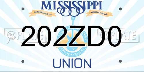 202ZD0 Mississippi License Plate