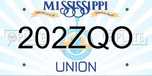 202ZQO Mississippi License Plate