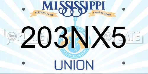203NX5 Mississippi License Plate