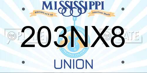 203NX8 Mississippi License Plate