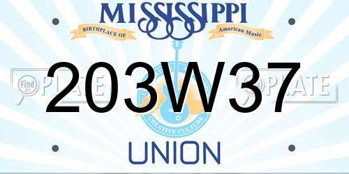 203W37 Mississippi License Plate