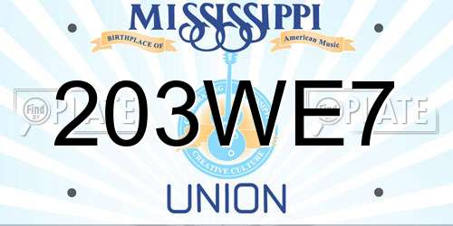 203WE7 Mississippi License Plate