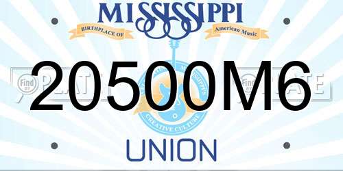 20500M6 Mississippi License Plate