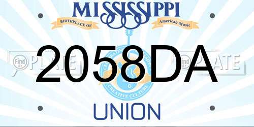 2058DA Mississippi License Plate