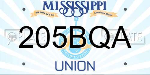205BQA Mississippi License Plate