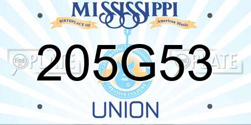 205G53 Mississippi License Plate