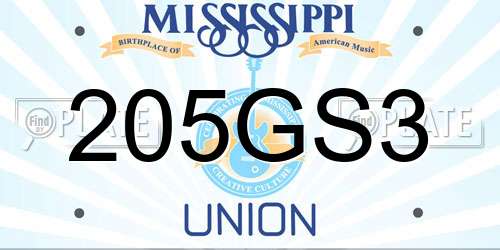 205GS3 Mississippi License Plate