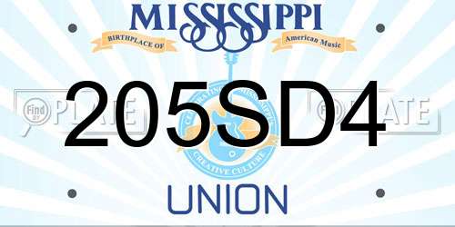 205SD4 Mississippi License Plate