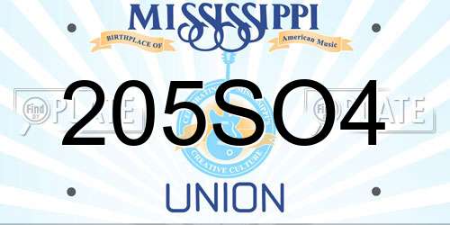 205SO4 Mississippi License Plate