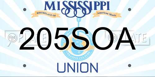 205SOA Mississippi License Plate
