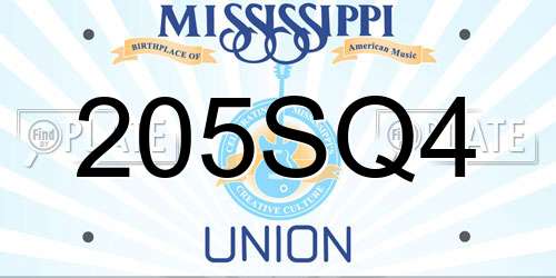 205SQ4 Mississippi License Plate