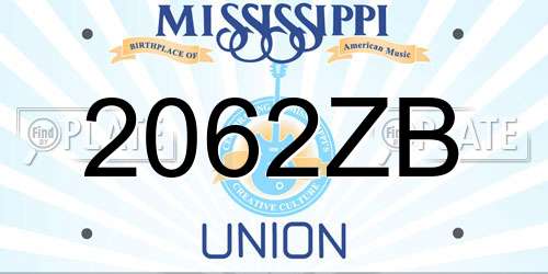 2062ZB Mississippi License Plate