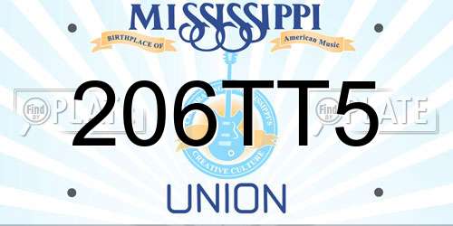 206TT5 Mississippi License Plate