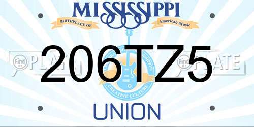 206TZ5 Mississippi License Plate