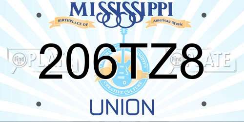 206TZ8 Mississippi License Plate