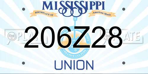 206Z28 Mississippi License Plate
