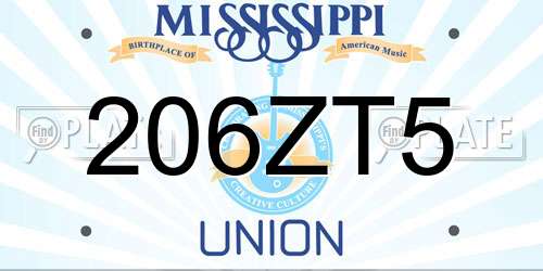 206ZT5 Mississippi License Plate