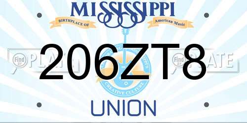 206ZT8 Mississippi License Plate