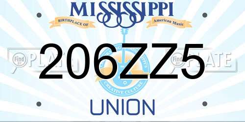 206ZZ5 Mississippi License Plate
