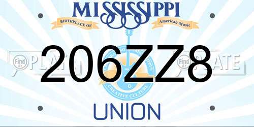 206ZZ8 Mississippi License Plate
