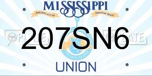 207SN6 Mississippi License Plate