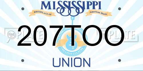 207TOO Mississippi License Plate