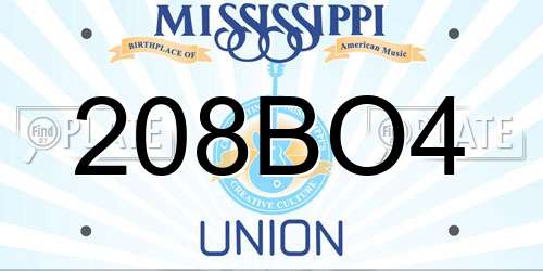 208BO4 Mississippi License Plate
