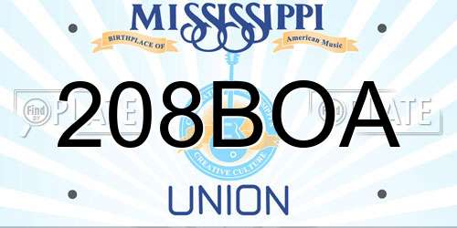 208BOA Mississippi License Plate