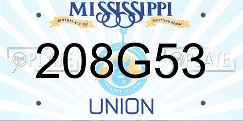 208G53 Mississippi License Plate