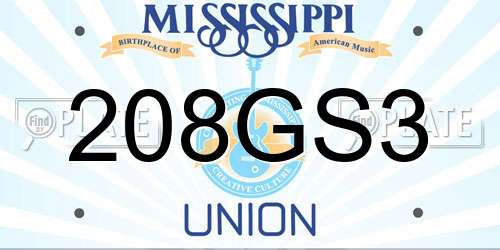 208GS3 Mississippi License Plate