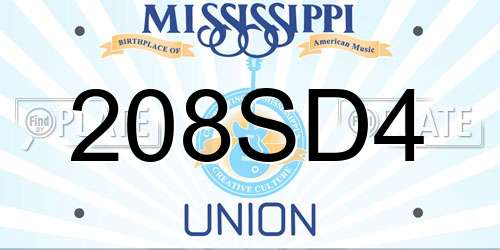 208SD4 Mississippi License Plate