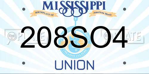 208SO4 Mississippi License Plate