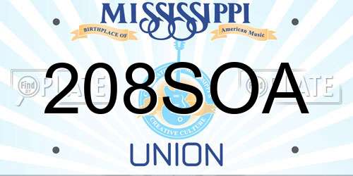 208SOA Mississippi License Plate